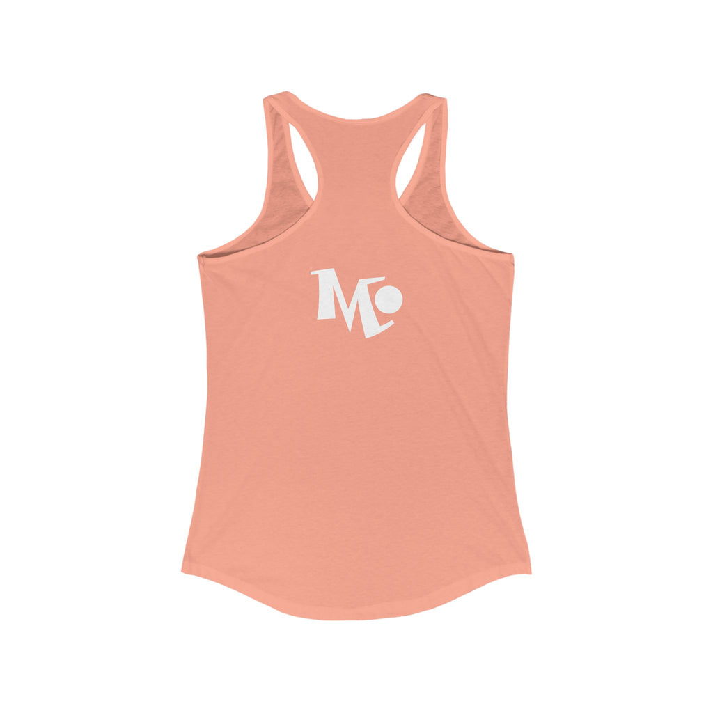 Microdahts Paint Logo Throw Back Ideal Women's Racerback Tank, Summer Fitness Shirt, Casual Athleisure Top, Gift for Active Women, Workout Wear, Vacation Apparel