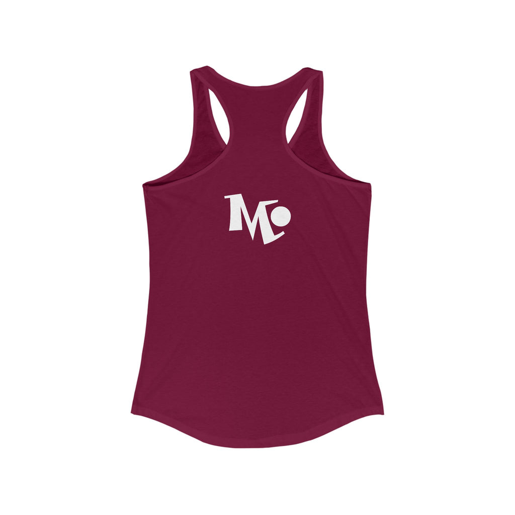 Microdahts Paint Logo Throw Back Ideal Women's Racerback Tank, Summer Fitness Shirt, Casual Athleisure Top, Gift for Active Women, Workout Wear, Vacation Apparel