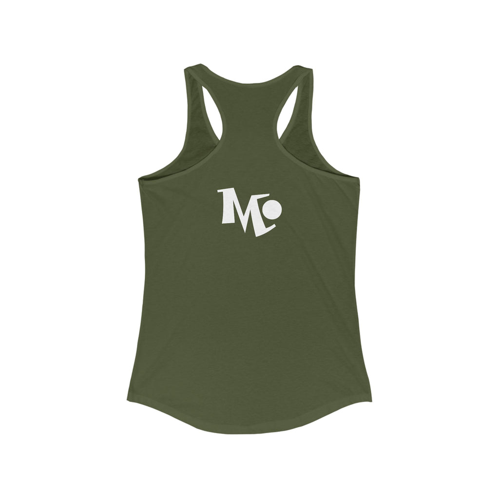 Microdahts Paint Logo Throw Back Ideal Women's Racerback Tank, Summer Fitness Shirt, Casual Athleisure Top, Gift for Active Women, Workout Wear, Vacation Apparel
