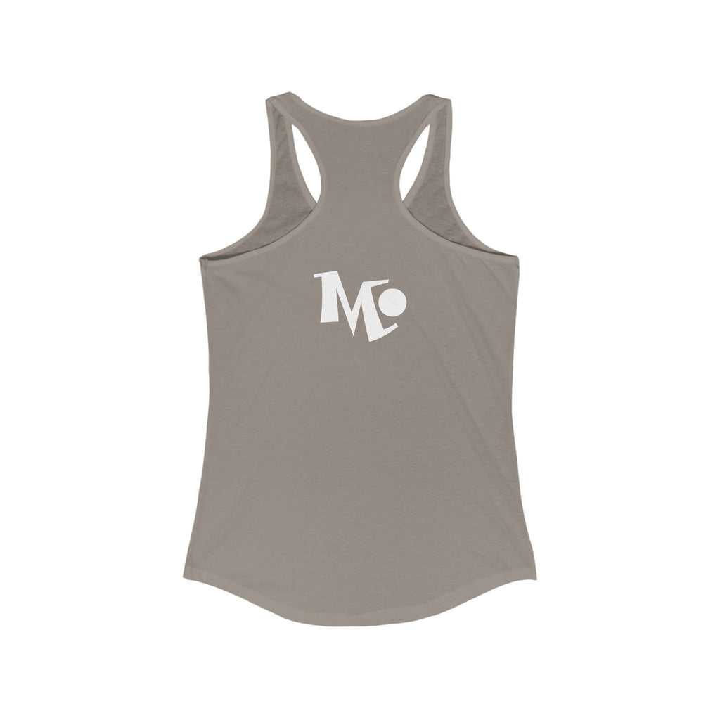 Microdahts Paint Logo Throw Back Ideal Women's Racerback Tank, Summer Fitness Shirt, Casual Athleisure Top, Gift for Active Women, Workout Wear, Vacation Apparel