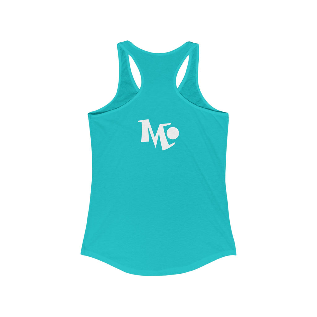 Microdahts Paint Logo Throw Back Ideal Women's Racerback Tank, Summer Fitness Shirt, Casual Athleisure Top, Gift for Active Women, Workout Wear, Vacation Apparel