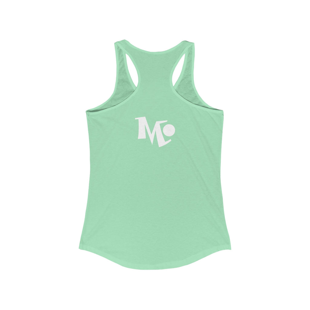 Microdahts Paint Logo Throw Back Ideal Women's Racerback Tank, Summer Fitness Shirt, Casual Athleisure Top, Gift for Active Women, Workout Wear, Vacation Apparel