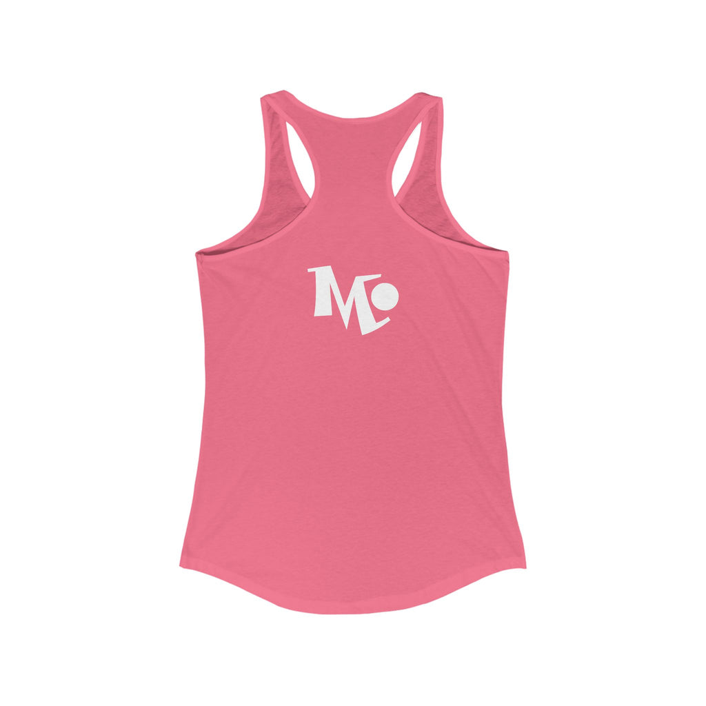 Microdahts Paint Logo Throw Back Ideal Women's Racerback Tank, Summer Fitness Shirt, Casual Athleisure Top, Gift for Active Women, Workout Wear, Vacation Apparel