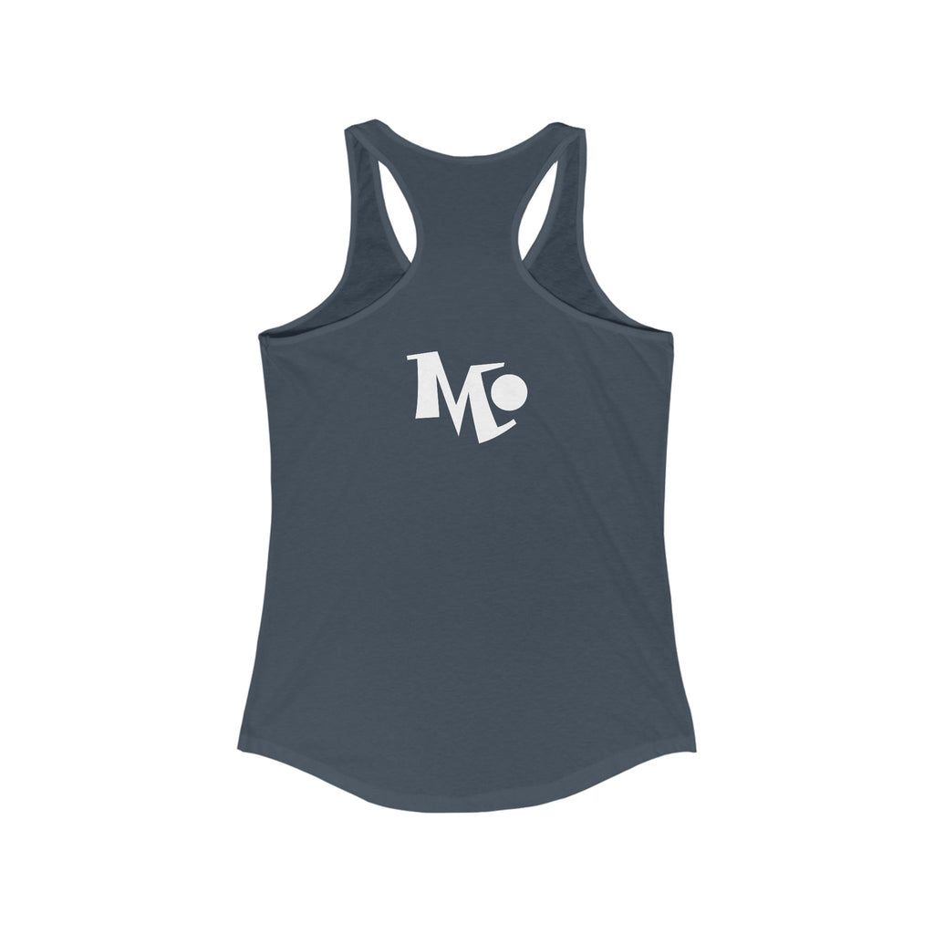 Microdahts Paint Logo Throw Back Ideal Women's Racerback Tank, Summer Fitness Shirt, Casual Athleisure Top, Gift for Active Women, Workout Wear, Vacation Apparel