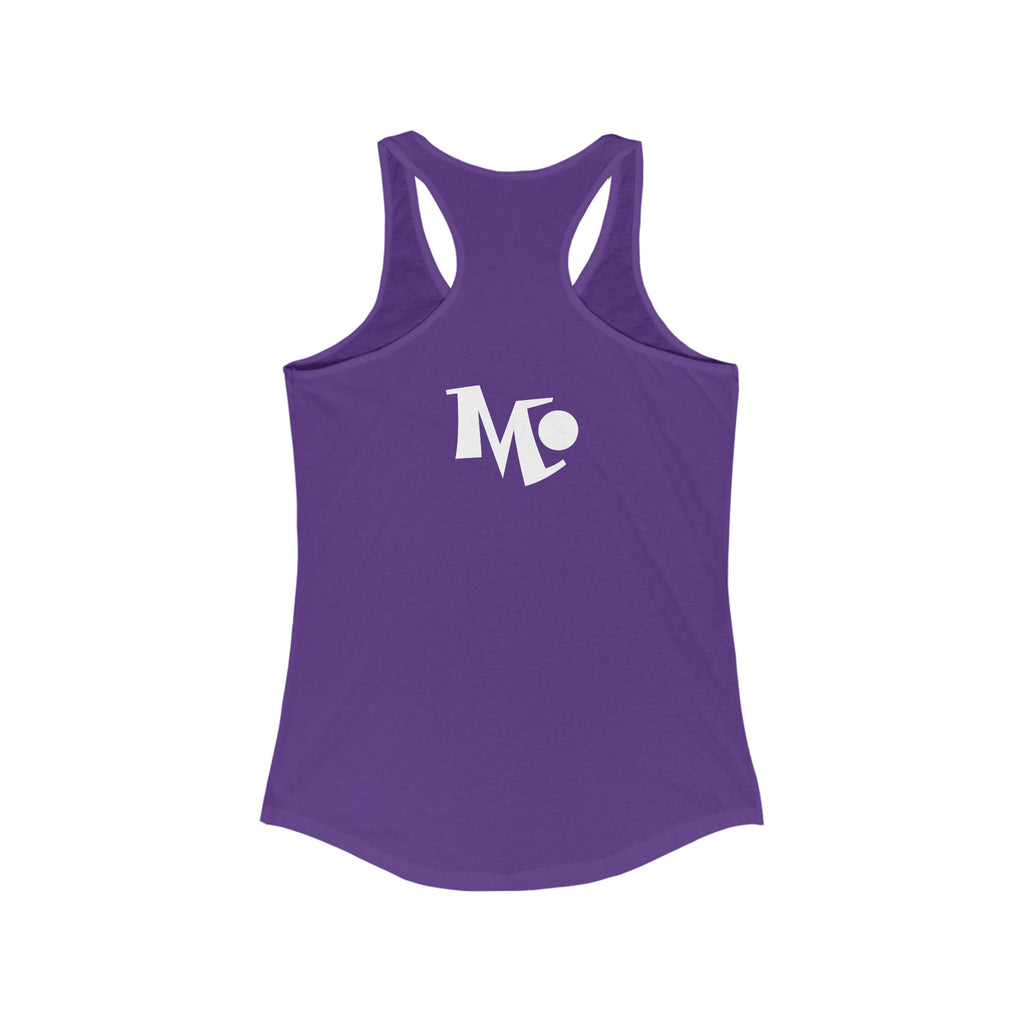 Microdahts Paint Logo Throw Back Ideal Women's Racerback Tank, Summer Fitness Shirt, Casual Athleisure Top, Gift for Active Women, Workout Wear, Vacation Apparel